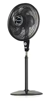 Ventilador de coluna Mallory Style TS+ com 6 pás e grade inteiriça, base redonda e botão de acionamento prata