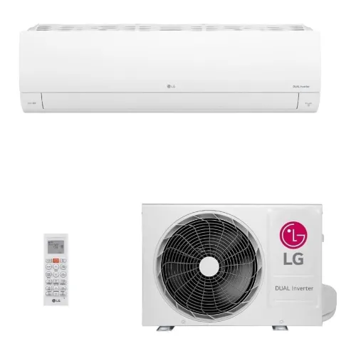 Ar 9.000 BTU com evaporadora branca grande e condensadora retangular branca
